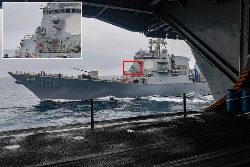 알레이버크급 이지스구축함 스톡데일(DDG106)에 장착된 레이저 무기 ‘오딘’. 광학장치를 무력화해 무인기를 격추할 수 있는 기능을 갖췄다. 미 해군 제공