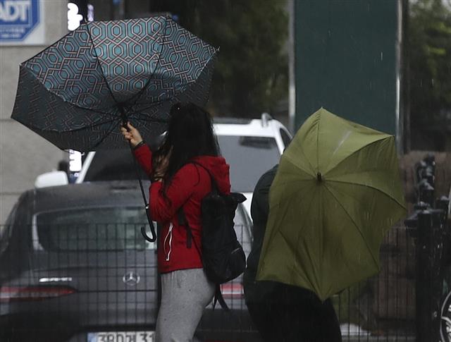 강풍에 뒤집히는 우산