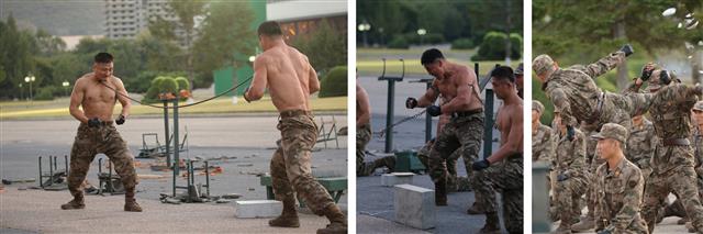 ‘국방발전전람회’ 격술시범 보이는 인민군전투원