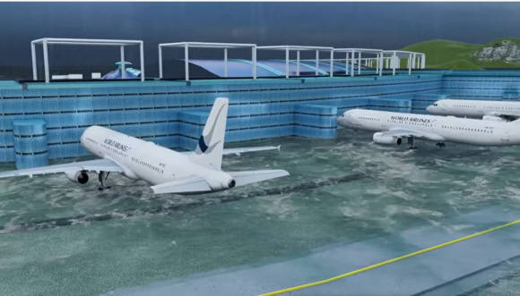 시민사회단체 그린피스는 2030년 한반도에 대홍수가 나면 어떤 피해가 일어나는지 시뮬레이션 영상을 만들었다. 인천 영종도에 있는 인천국제공항은 침수를 피할 수 없을 것으로 예상됐다. 그린피스 제공