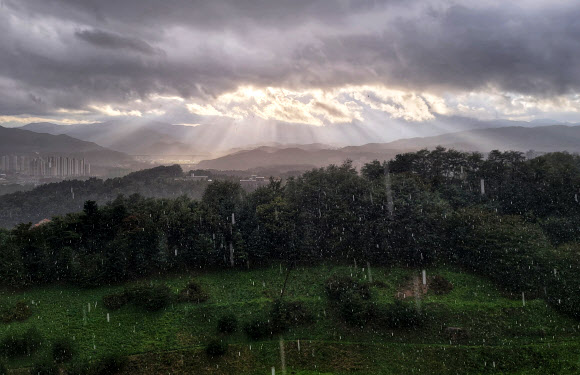 22일 오후 강원 강릉시청 인근에서 대기 불안정으로 우박이 쏟아지고 있다. 2021.10.22  연합뉴스