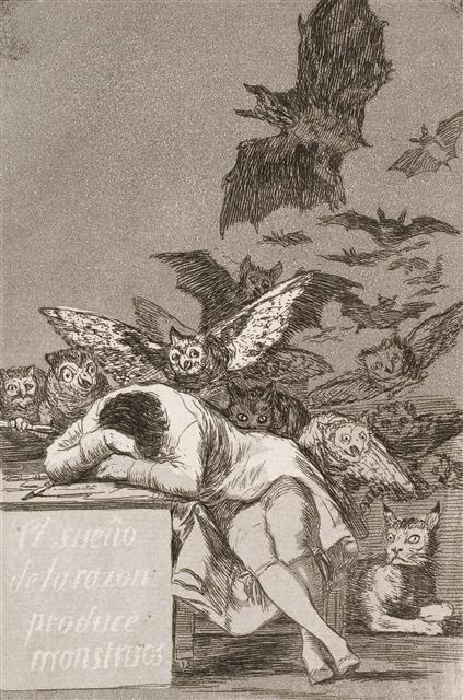 프란시스코 고야, ‘이성이 잠들면 괴물이 태어난다’, 1799년 (18.9 x 14.9㎝, 넬슨앳킨스미술관, 미국 미주리주 캔자스시티)