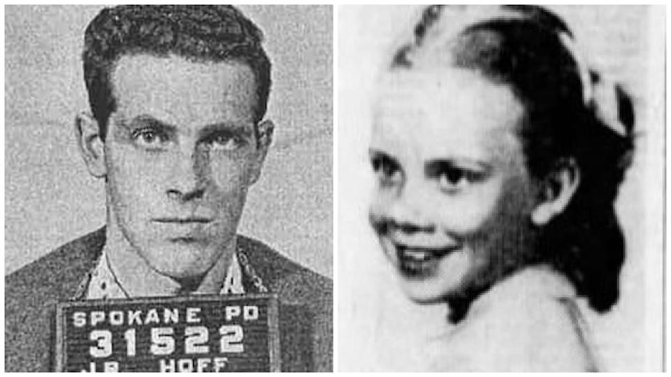 1959년 3월 세상을 떠난 캔다스 캔디 로저스(오른쪽)와 아홉살 그녀를 상대로 몹쓸 짓을 하고 수사망을 빠져나간 뒤 1970년 스스로 세상을 등진 존 리 호프. 스포케인 경찰서 제공 데일리 비스트 재인용