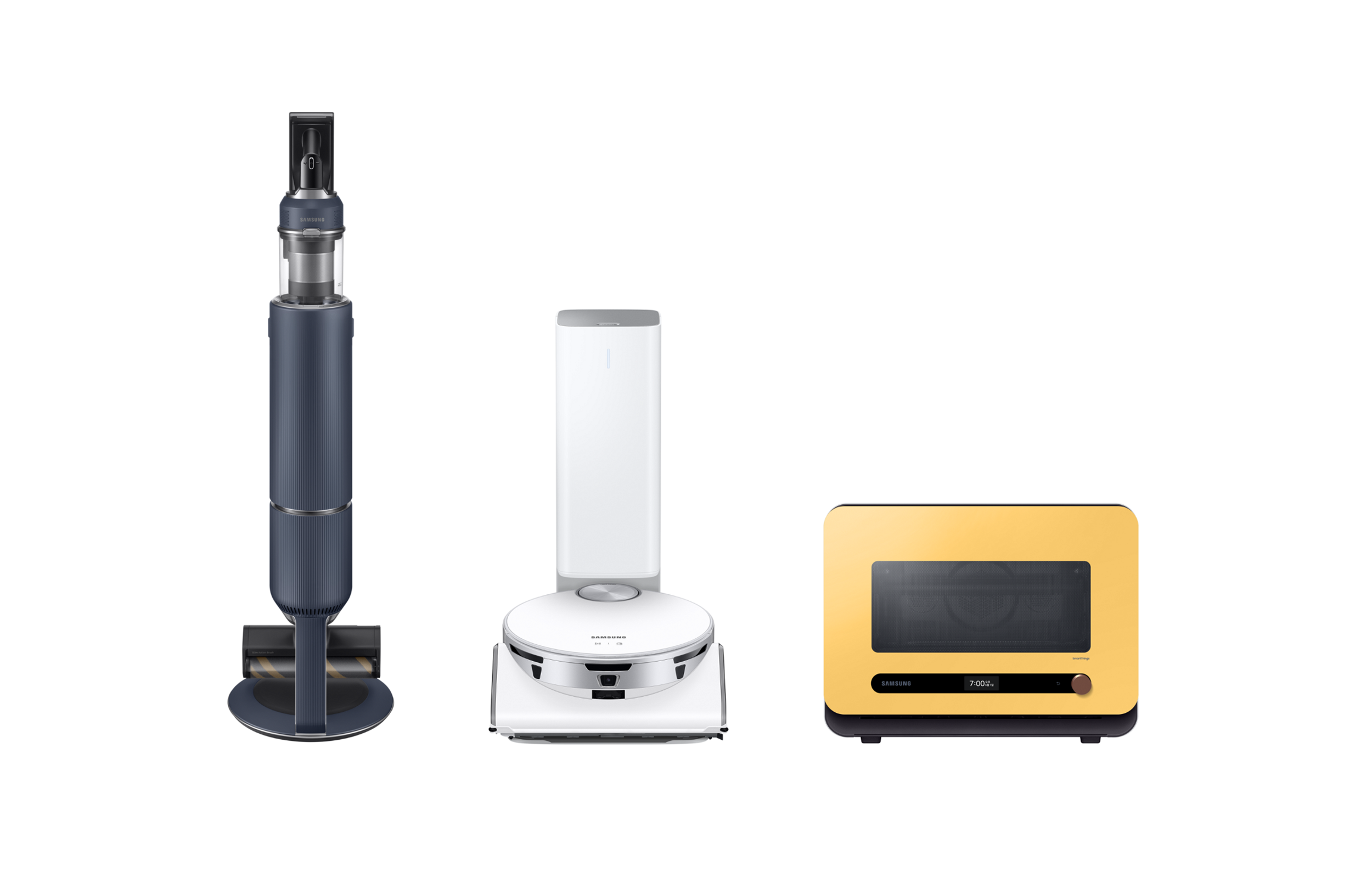 인간공학디자인상을 받은 삼성전자 비스포크 가전 3종. 왼쪽부터 비스포크 제트, 비스포크 제트봇 AI, 비스포크 큐커. 삼성전자 제공.