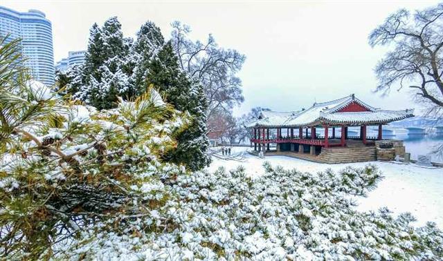 눈 내린 평양의 모습 보도한 노동신문
