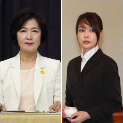 추미애(왼쪽) 전 법무부 장관, 윤석열 아내 김건희씨