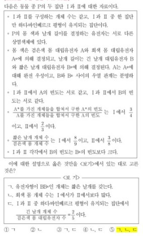 문제가 된 생명과학Ⅱ 20번 문제. 기존 답은 5번이었다. 유튜브 캡처