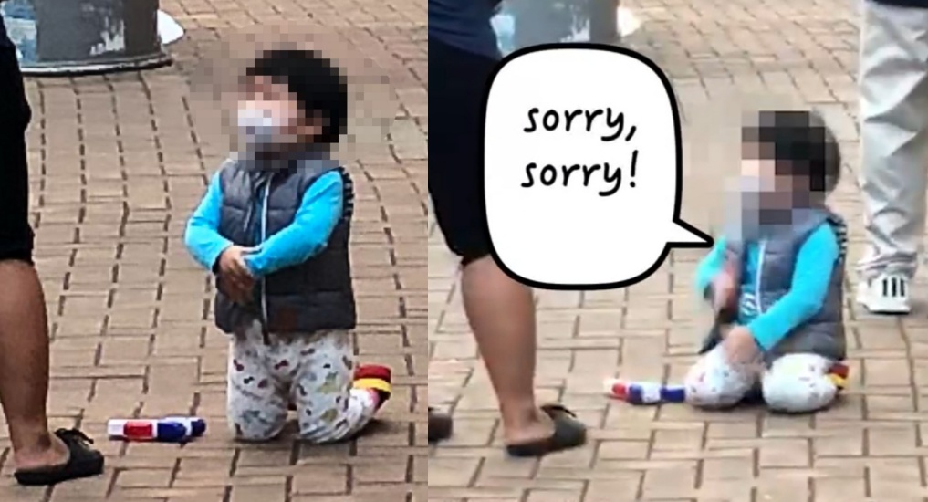 홍콩에서 한 어린아이가 길 한복판에서 무릎을 꿇고 용서를 비는 모습이 포착돼 논란이다. 해당 보도 캡처