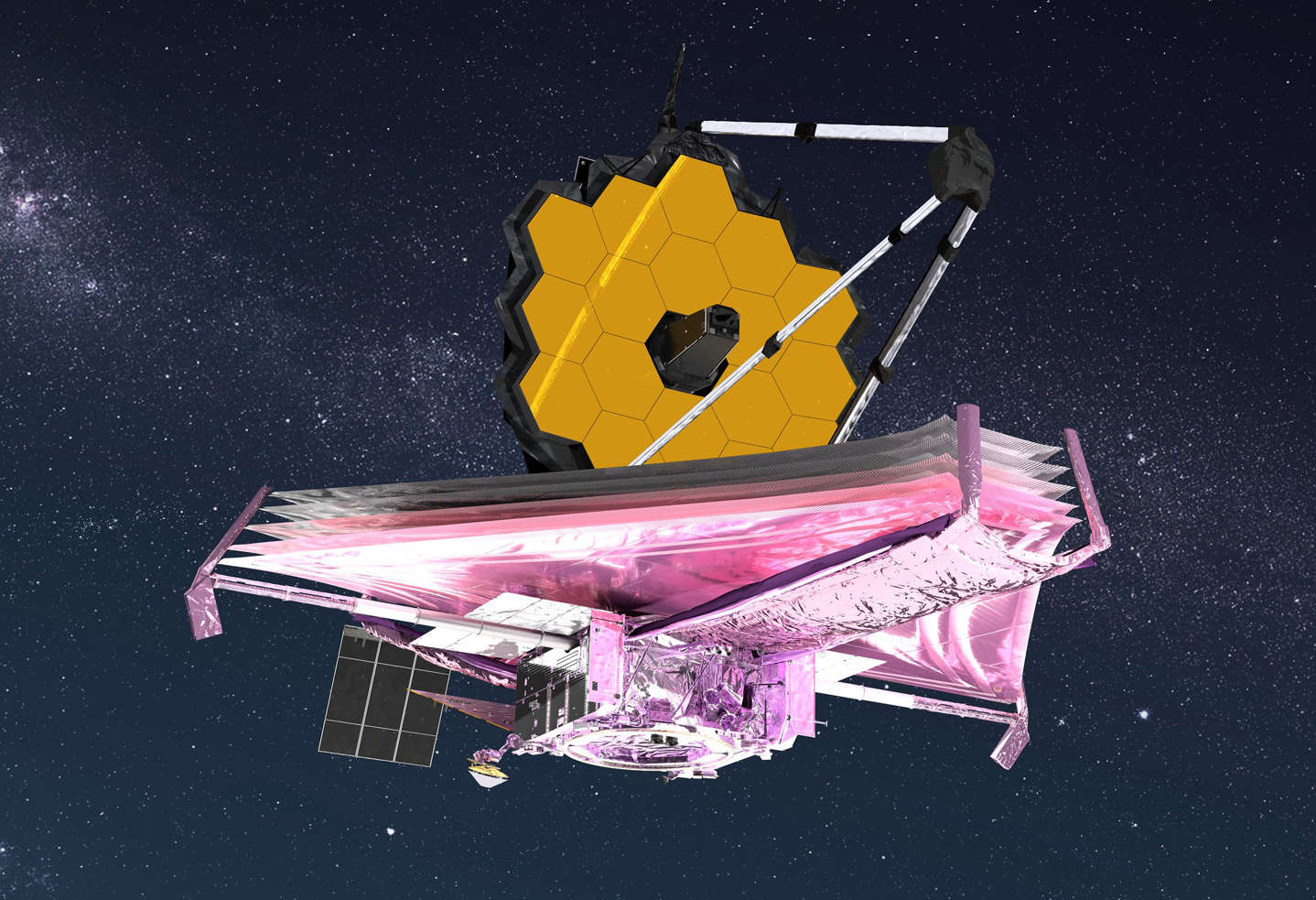 지구로부터 160만km 떨어진 지점에 이르러 제대로 배치를 끝내면 제임스 웹 우주망원경은 이런 모습으로 우주 관측의 임무를 하게 된다. NASA 제공