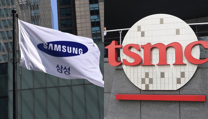 파운드리 첨단공정 경쟁을 벌이고 있는 삼성전자(왼쪽)와 대만 TSMC. 서울신문 DB