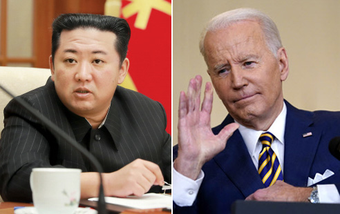 김정은 북한 국무위원장(왼쪽)과 조 바이든 미국 대통령 평양 노동신문·뉴스1·워싱턴 연합뉴스