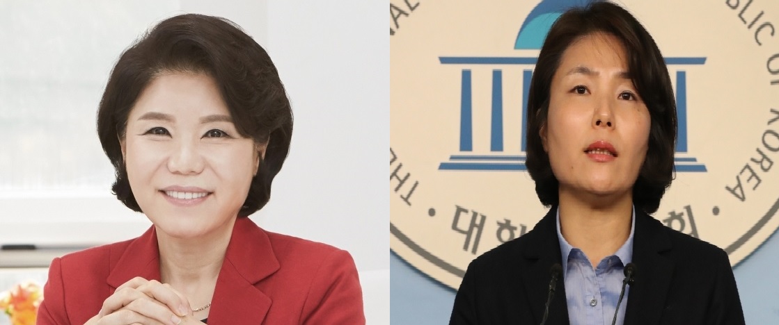 서초 보궐선거에서 경쟁하는 조은희(왼쪽) 전 서초구청장과 전희경 전 의원.