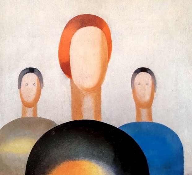 안나 레포르스카야(1900~1982)의 작품 ‘세 형상’(Три фигуры, 1932~1934)에서 낙서가 발견된 건 지난해 12월 7일이었다. 사진은 훼손 전(위)과 훼손 후(아래) 작품 모습.