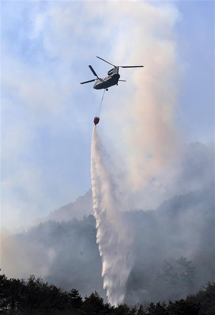 건조하 날씨 속 대구 달성군 주암산 산불 닷새째