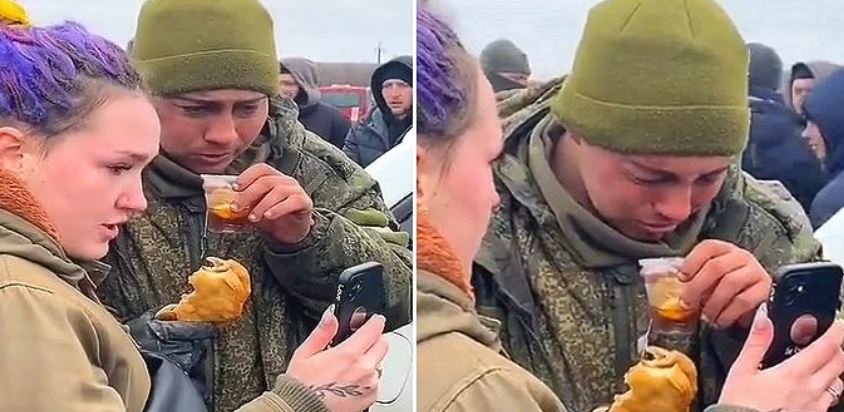 어머니와 영상통화에 눈물을 보이는 러시아 병사 모습. 트위터