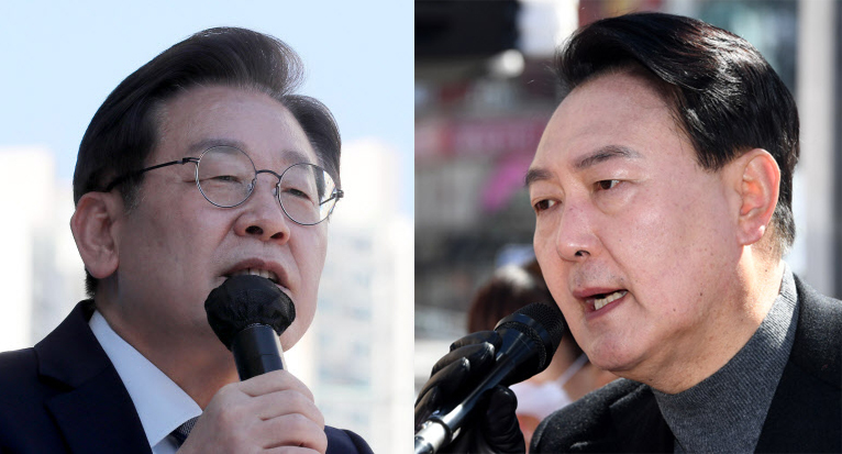 이재명(왼쪽) 더불어민주당 대선 후보와 윤석열(오른쪽) 국민의힘 대선 후보. 국회사진기자단·연합뉴스