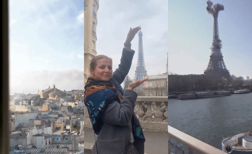 우크라이나 국방부가 공개한 ‘파리 에펠탑 폭격’ 합성 영상. 2022.03.14 트위터