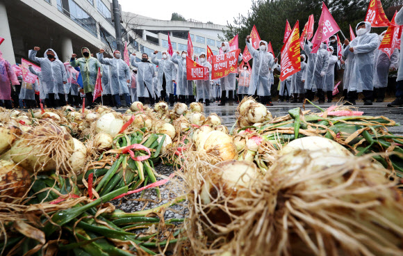 구호 외치는 ‘양파’ 생산 농민들