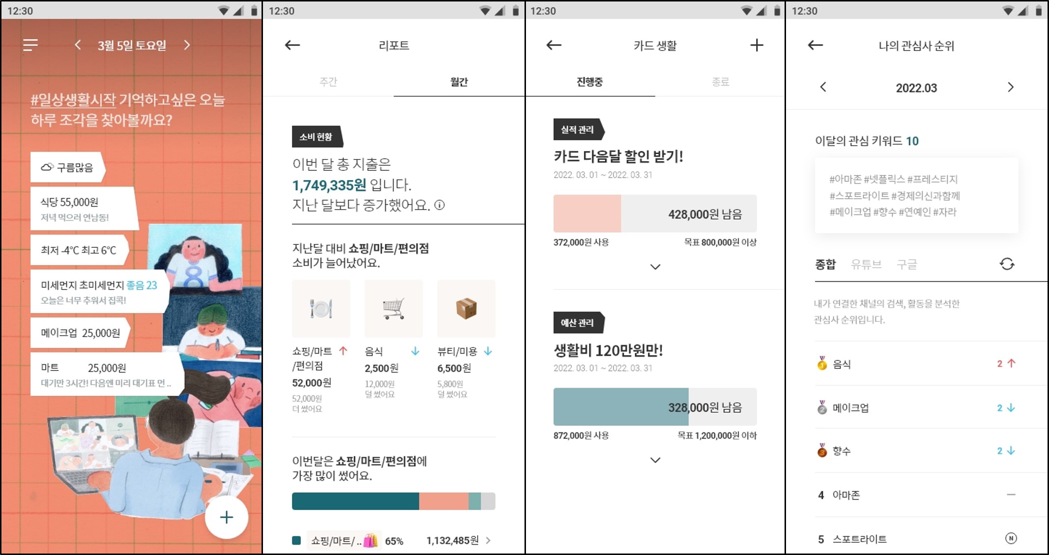 고객 일상을 데이터로 자동 기록하는 LG CNS 마이데이터 ‘하루조각’ 앱 화면. LG CNS 제공