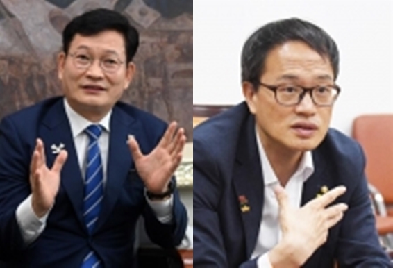 송영길 전 더불어민주당 대표(사진 왼쪽)와 박주민 의원. 서울신문DB