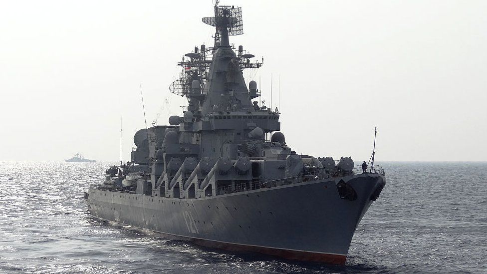 시리아 앞바다를 순양하던 러시아 흑해함대의 기함 모스크바호. AFP 자료사진 연합뉴스