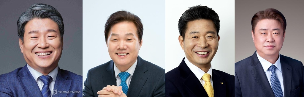 경남도지사 선거 후보. 왼쪽 부터 더불어민주당 양문석, 국민의힘 박완수, 정의당 여영국, 무소속 최진석. 연합뉴스