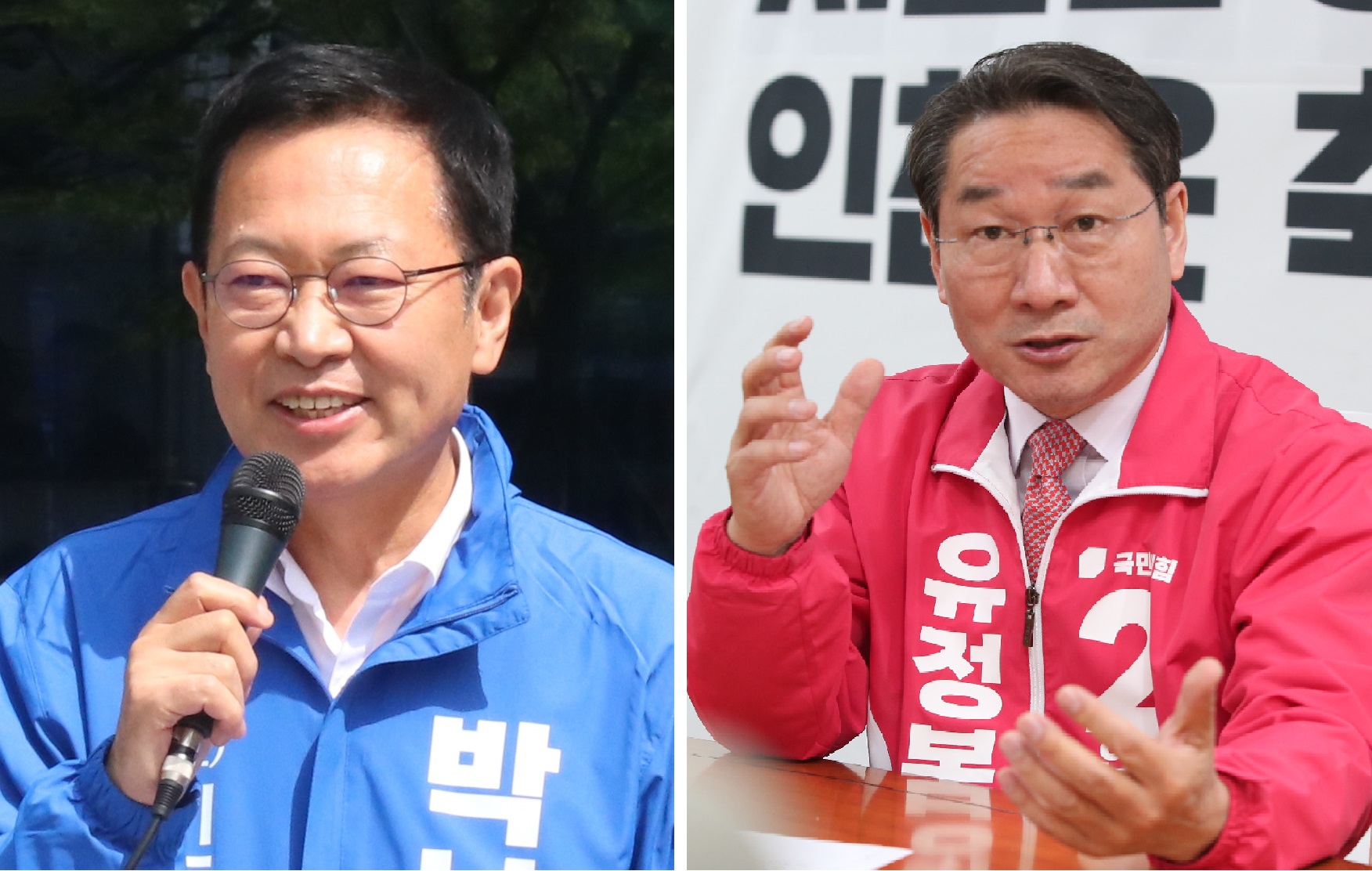 ‘영원한 맞수’인 더불머민주당 박남춘 후보(왼쪽)와 국민의힘 유정복 후보(오른쪽)