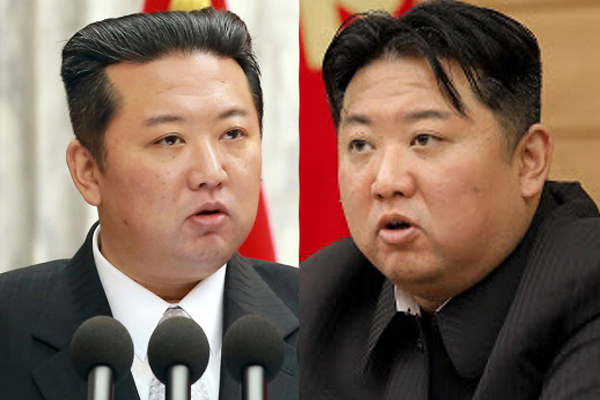 2021년 12월 28일 당 전원회의 당시 김정은 북한 국무위원장의 모습(왼쪽)과 2022년 5월 12일 당 정치국 협의회에서 촬영된 사진. 2022.5.29 연합뉴스