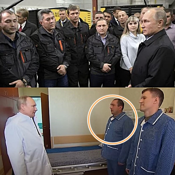 2017년 러시아 첼라빈스크 공장에서 푸틴 대통령과 함께 사진을 찍은 맨 왼쪽 직원이 2022년 4월 25일 군 병원 위문사진의 부상병과 같은 인물이라는 주장이 나왔다. 크렘린, 텔레크래프 유튜브 캡처