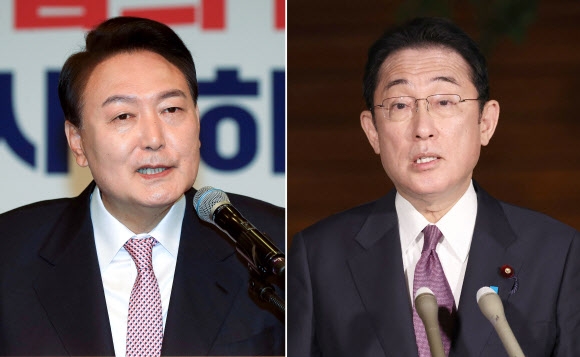 윤석열(왼쪽) 대통령과 기시다 후미오 일본 총리. AFP 연합뉴스