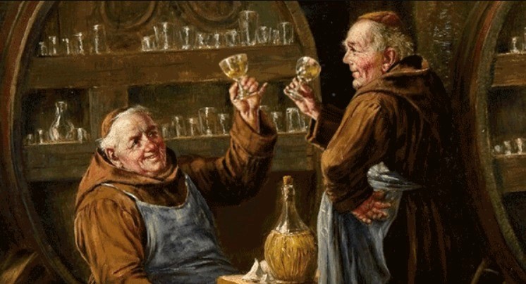 독일의 화가 게오르그 뢰슬러(1861~1925)가 그린 ‘맥주를 마시는 수도사들’. 수도사들은 종교적 수행을 위해 주로 2.5도 이하 정도의 저도주를 마셨다.