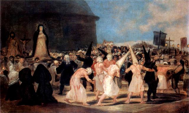 프란시스코 고야가 1812~1814년 사이 그린 것으로 추정되는 ‘채찍질 고행단의 행렬’. 14세기 유럽에서 페스트가 유행할 당시 인간의 무지와 광신, 교회의 타락을 비판하기 위해 그린 연작 중 하나다.