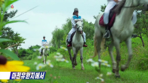 함흥 마전유원지서 승마 즐기는 주민들