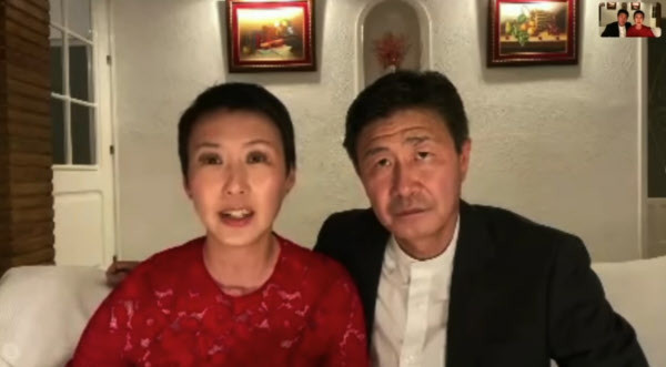 중국 공산당을 비난하는 영상을 올린 중국 축구 스타 하오하이둥과 그의 아내 예자오잉. 뉴스1