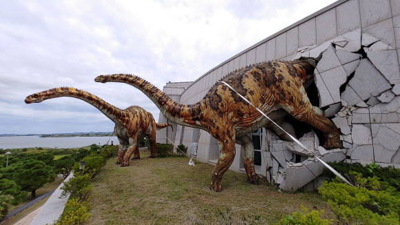 공룡 모형도 태풍 준비