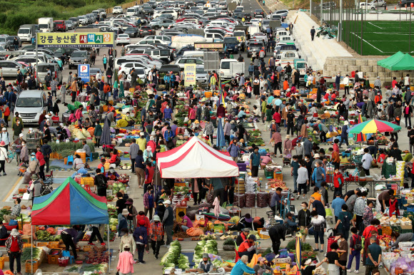 태풍 오기 전에 추석 장 보러 온 시민들