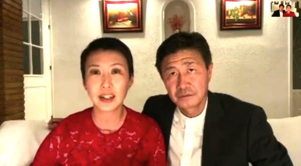 2020년 6월 유튜브에 중국 공산당을 비난하는 영상을 올린 중국 축구 스타 하오하이둥(오른쪽)과 그의 아내 예자오잉. SCMP 캡처