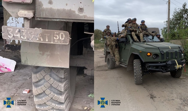 우크라이나 정보기관인 국가보안국(SBU)이 공개한 러시아군이 퇴각하며 버리고 장비들