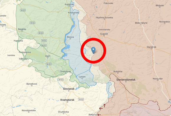 5일(현지시간) 우크라이나군이 진입한 동부 루한스크주 북서쪽 흐레키우카 마을 위치. 2022.10.5.  유로마이단프레스 트위터