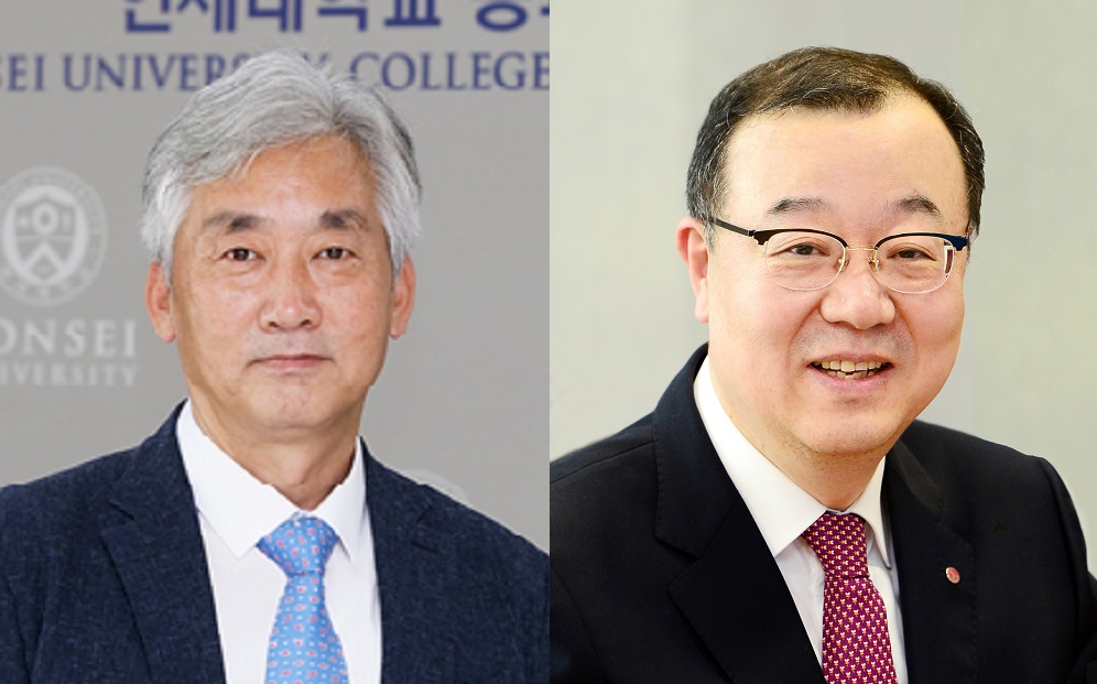 명재민(왼쪽) 연세대 공과대학장과 유지영 LG화학 CTO.