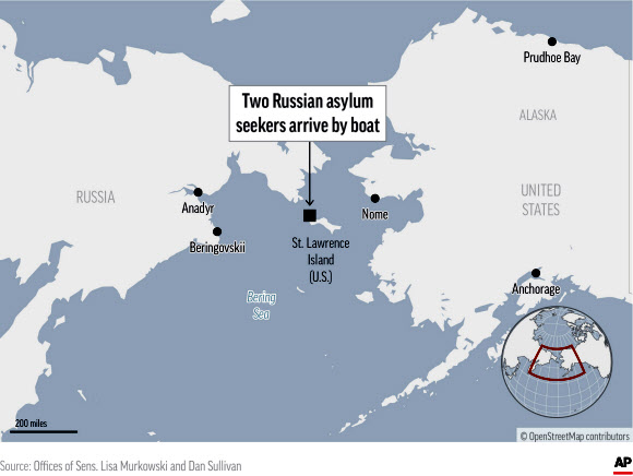 러시아인 2명 베링해협 건너 미국 알래스카주에 망명 신청