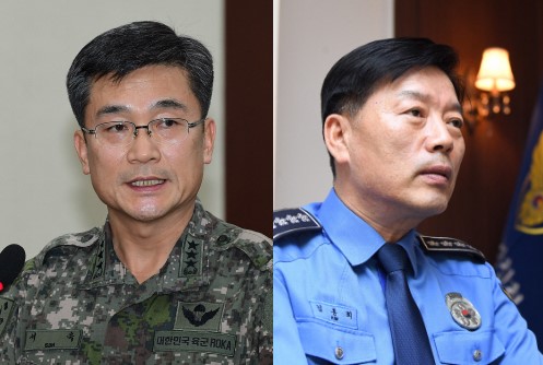 서욱(왼쪽) 전 국방부 장관. 김홍희(오른쪽) 전 해양경찰청장. 서울신문 DB