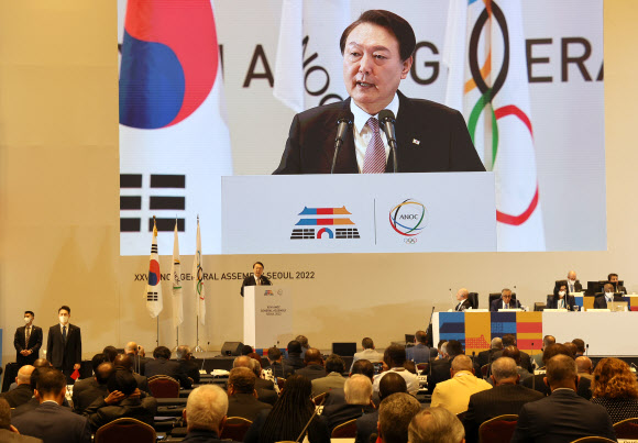 ANOC 총회 기조연설하는 윤석열 대통령