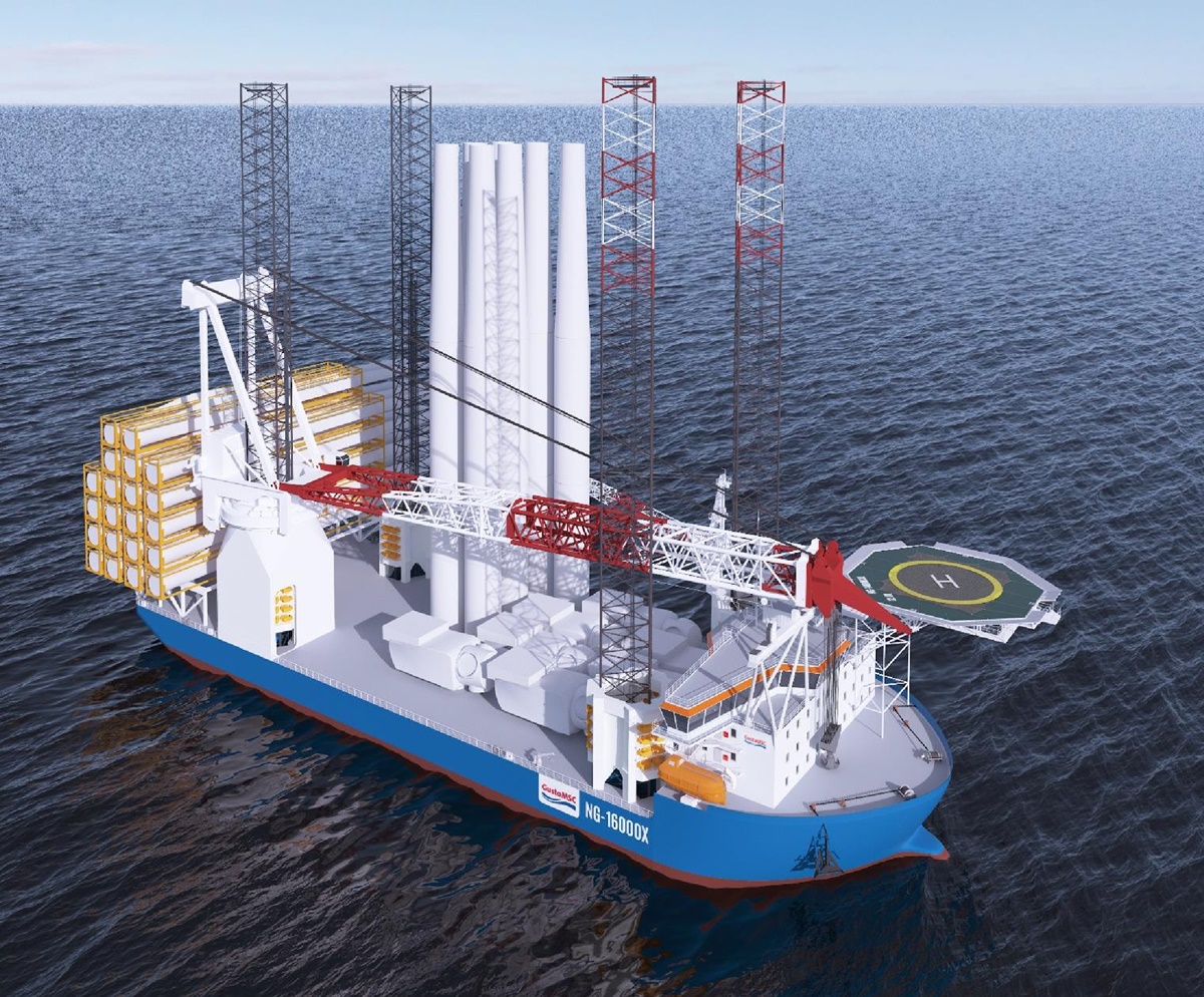 대우조선해양이 건조중인 대형 해상풍력발전기 설치선‘NG-16000X’ 디자인 조감도. 대우조선해양 제공 