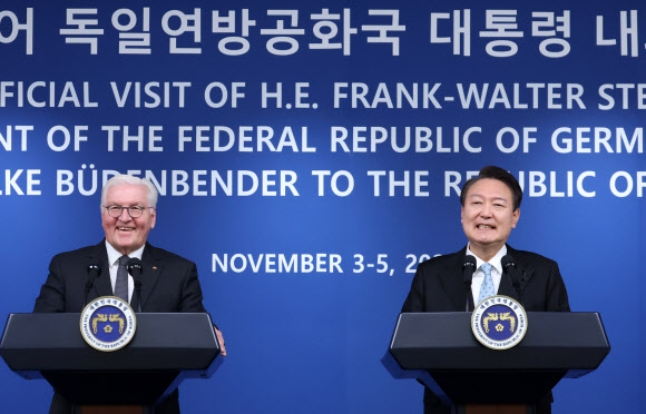 공동언론발표하는 한-독 정상