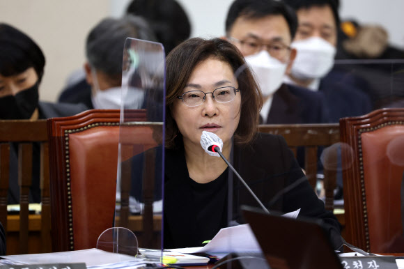 박희영 용산구청장이 7일 오후 국회에서 열린 행정안전위원회 전체회의에서 의원들의 질의에 답변하고 있다. 2022.11.7  연합뉴스