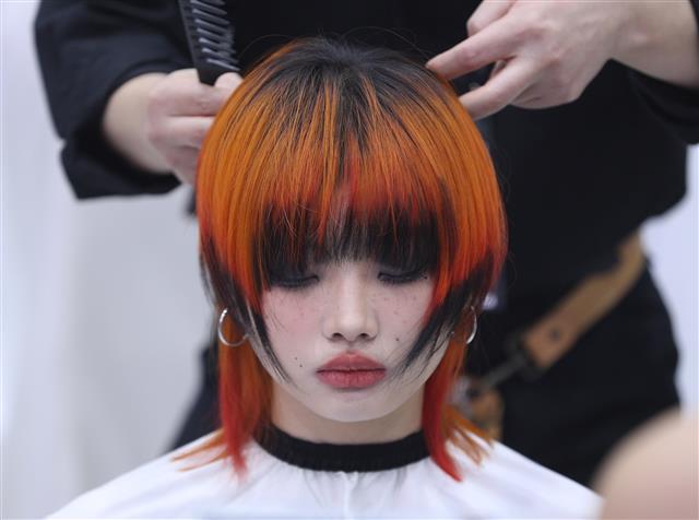 8일 서울 서초구 aT센터에서 열린 밀본 DA 인스파이어 라이브 코리아에서 헤어 디자이너들이 실력을 뽐내고 있다. DA 인스파이어 라이브는 국내 헤어 디자이너들과 모델들이 관객들 앞에서 실시간으로 헤어 디자인을 경연하는 대회다. 2022.11.8 뉴스1