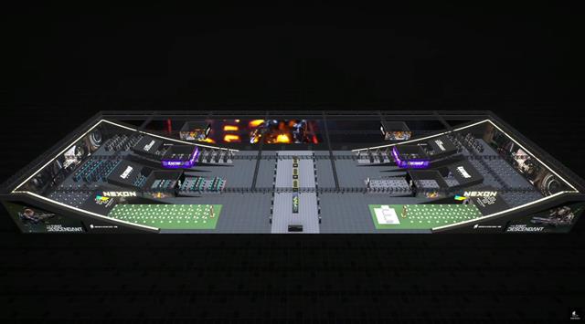 넥슨이 8일 ‘지스타 2022 프리뷰’에서 공개한 행사장 부스 조감도. 초대형 스크린과 함께 신작 게임을 플레이할 수 있는 기기 560여대가 준비된다.  넥슨 제공