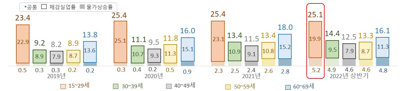 세대별 체감경제고통지수 추이 <자료: 전국경제인연합회>