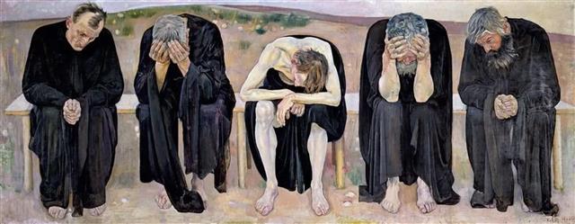 페르디난트 호들러, ‘환멸에 빠진 영혼’, 1892 (120×299.4㎝, 베른미술관, 스위스 베른)